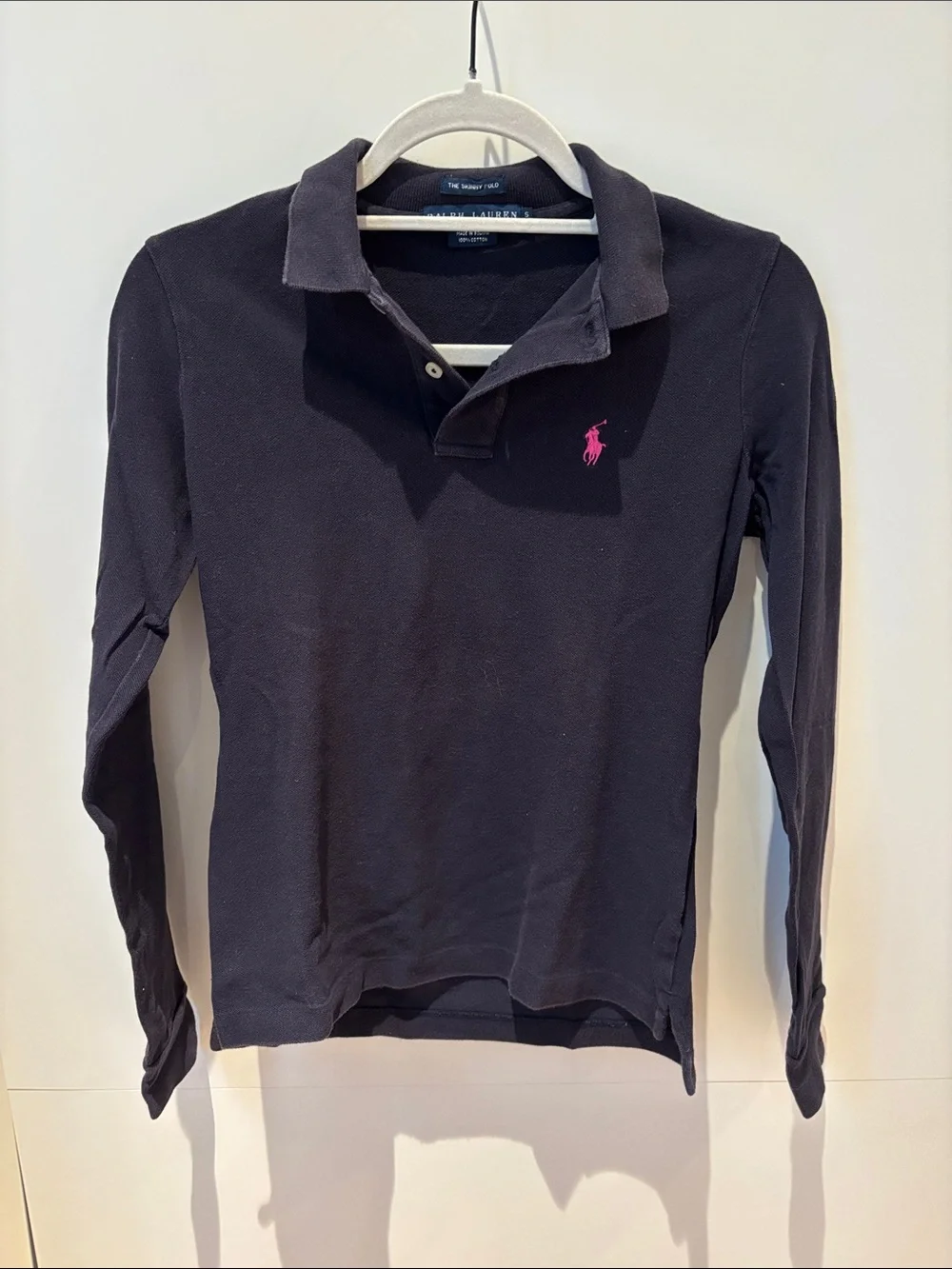 Ralph Lauren Long-Sleeve Polo in Navy with Pink Pony